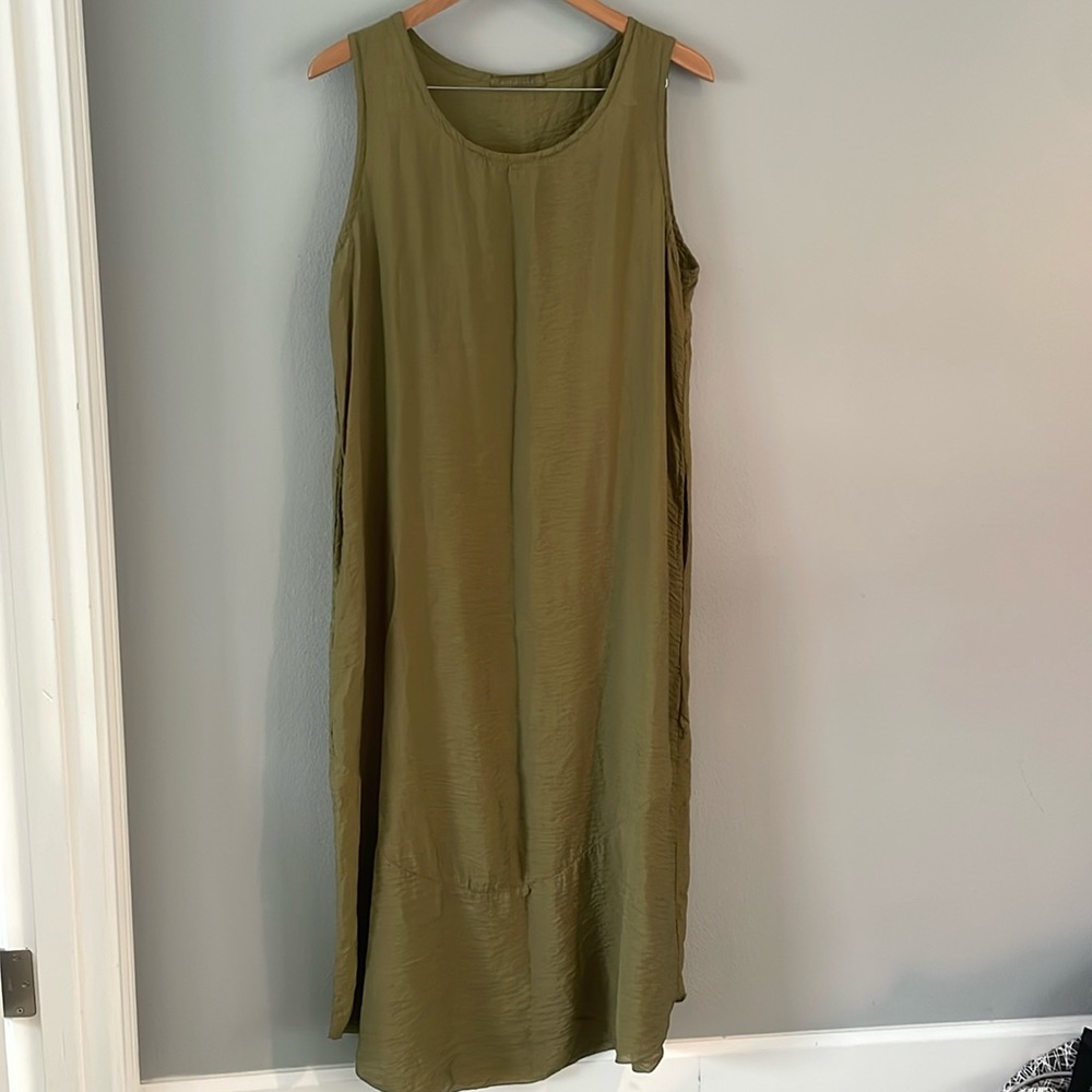 Cut loose Olive Green Maxi Tank Dress Sleeveless size L